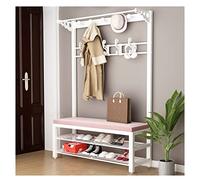 Exquisito perchero para ropa con banco de zapatos, 3 en 1 con zapatero para entrada, estante de almacenamiento de 3 niveles y 8 ganchos extraíbles, multifunción
