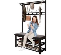 Exquisito perchero para ropa, perchero y soporte para zapatos con estante de almacenamiento para zapatos, estante de metal mate para zapatos con perchero (color: gris, tamaño: 100 x 33 x 172 cm