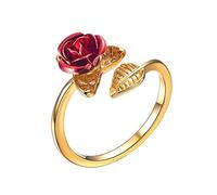 Exquisito Rojo Rosa Flor Hojas Anillo 3 Colores Ajustable Abierto Anillos Mujeres Día de San Valentín Regalo JoyeríaOperación fácil