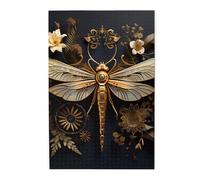 Exquisito rompecabezas dorado con imagen de libélula. Rompecabezas de madera para adultos y niños, decoraciones desafiantes de rompecabezas
