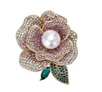 Exquisito Rose Flower Rhinestone Broche Lapel Chal Pin Faux Pearl Crystal Floral Leaf Corsage Broches Pins para las Mujeres Hermosa Novia Boda Party Joyas Suit Badges Suit Dress Clips, Piccolo, Metal
