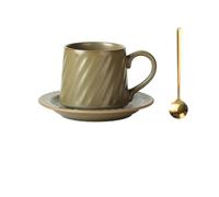 Exquisito Taza de cerámica retro con rayas y lunares, taza for té de la tarde, taza de café con leche, taza nostálgica italiana, platillo y cuchara Oficina en casa