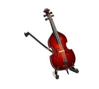 Exquisito violonchelo en miniatura con soporte y lazos, adorno artístico de madera, textura de madera adecuada para decoración del hogar y decoración de sala de música de regalo