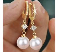 Exquisitos aretes de aro brillantes, elegantes aretes colgantes de perla de para mujer, joyería para uso diario, boda y banquete