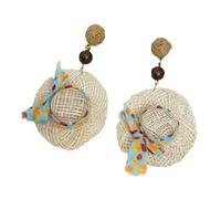 Exquisitos pendientes para vacaciones en la playa, sombrero de paja trenzado bohemio, accesorios para las orejas con cuentas de madera, pendientes para vacaciones en la playa