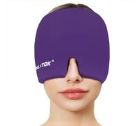 EXQUISLIFE Gorro de alivio de dolor de cabeza de migraña, envoltura de gel para la cabeza, terapia de frío y calor, máscara de ojos para sinusitis, ojos hinchados, alivio de tensión y estrés (morado)