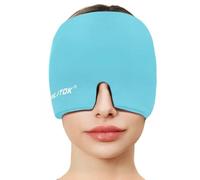 EXQUISLIFE Gorro de alivio de dolor de cabeza de migraña, envoltura de gel para la cabeza, terapia de frío y calor, máscara de ojos para sinusitis, ojos hinchados, alivio de tensión y estrés (azul)