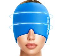 EXQUISLIFE Gorro envolvente para la cabeza de hielo de migraña, sombrero para aliviar el dolor de cabeza, terapia de frío y calor, máscara de ojos para sinusitis, alivio de tensión y estrés (azul)