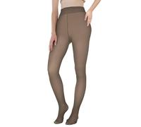EXQUISLIFE Medias transparentes con forro polar para mujer, leggings translúcidos falsos y cálidos, mallas gruesas para invierno, Café, S