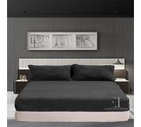 EXQUIZIT HOME Sábana bajera ajustable de forro polar de peluche extraprofunda de 30 cm, sábana bajera térmica súper suave, cálida y acogedora para invierno, color negro, tamaño matrimonial, 135 x 190