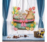 EXQULEG 5D Diamond Painting Ostern Hase Ostereier Blumen und Pollner Ornament, DIY Diamant Painting Kit, Conejo Strass Crystal Painting Kit Türschmuck Ostern Wanddekoration Anhänger (#1)