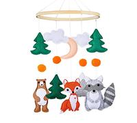 EXQULEG Carillones de viento móviles para bebé con bolas de fieltro, animales móviles de madera para bebé, campanilla de cama, colgante para colgar sobre la cuna, móvil para cuna (#4)
