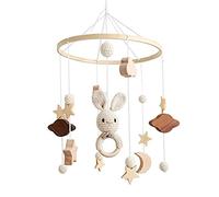 EXQULEG Cuna móvil para bebé, carillón de viento para bebé, nubes y conejito colgante, madera móvil para habitación infantil, campana de cama colgante, regalo para bebés, niñas o niños, juguete