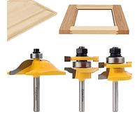 Exqutoo 3PCS 1/4" Shank Router Bit Set, Raised Panel Cabinet Door Making Router Bits, Cemented Carbide Router Bits, Woodworking Tools Router Door & Window Bits (Tenon Joint Cutter Diameter: 1-5/8")