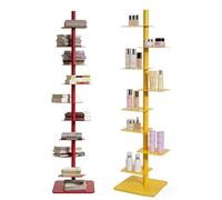 EXSHUING Estantería de 9 Niveles con Lomo, estantería de Piso con Lomo Vertical Ajustable, EST-antería de Metal Estable, Estan-tería Vertical para Libros en Espacios pequeños, Organizador(Red)