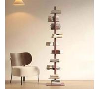 EXSHUING Estantería giratoria de 9 Niveles con Lomo metálico y ángulos Ajustables, Ideal para Espacios pequeños y Apartamentos, Acero al Carbono Resistente, Ideal para Sala de Estar(Brown)