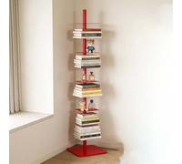 EXSHUING Estantería metálica de 9 Niveles, Torre de Libros Vertical, ángulos Ajustables, Organizador de estantería metálica, Estante esquinero para Salas de Estar, oficinas y dormitorios(Red)