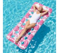 Exsink lotador Inflable para Piscina para Adultos,Flotador Playa | Flotador Diseño de Hojas Tropicales,Silla Flotante con Respaldo Ajustable,Portavasos, Flotadors para Tomar el Sol
