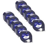 Exsun 10x Cintas de Plástico 91201 91221 S0721660 Compatibles con Dymo Letratag 12 mm x 4 m para LT-100H LT-100T LT-110T XR 200B QX-50 Compatibles con Dymo Letratag XR, Negro sobre Blanco