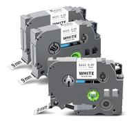 Exsun 3x Cintas de Etiquetas 9mm Alta Adherencia Compatibles con Brother Tze-S221 Negro sobre Blanco para PT-H105 H100lb H110 H107b H100r D210 D400 E100