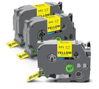 Exsun 3x Cintas De Etiquetas Tze 641 De 18mm Compatibles con Brother Tze-641 Tze641 Tzc641 para Impresoras De Etiquetas PT-2030 PT-D450vp PT-D400 PT-E300vp PT-E500vp D600 P750w, Negro sobre Amarillo