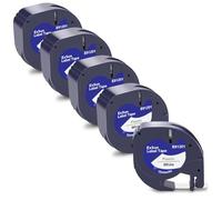 Exsun 5x Cintas de Plástico 91201 91221 S0721660 Compatibles con Dymo Letratag 12 mm x 4 m para LT-100H LT-100T XR 200B QX-50 Compatibles con Dymo Letratag XR Negro sobre Blanco