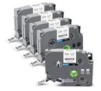 Exsun 5x Compatible para Brother TZe221 TZe-221 TZ-221 TZe 9mm Laminada Casetes para P-touch PT-H105 H100 H110 E110 D400 D200BW 1010 H108 1000 E550W H107B, Negro sobre Blanco