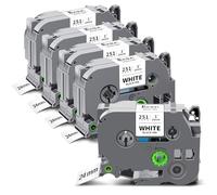 Exsun 5x Compatible para Brother TZe251 TZe-251 TZ-251 TZe 24mm Laminado Cinta de Etiquetas para Brother P-touch PT-P700 P750W D600 D600VP P710BT E500VP 1830VP 2430, Negro sobre Blanco