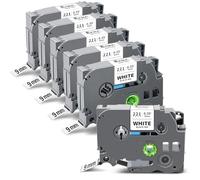 Exsun 6x Compatible para Brother TZe-221 TZe221 TZ-221 TZe 9mm Laminada Casetes para P-touch PT-H107B H105 H100 H110 E110 D400 D200BW 1010 H108 1000 E550W H107B, Negro sobre Blanco