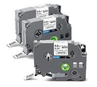 Exsun 8,8mm Termocontraíble Cinta de Etiquetas Compatible para HSe-221 HSe221 Cinta de para Brother P-touch PT-E100 E110 E300 E550W D210 D410 P300BT E310BTVP E560BTVP, Negra sobre Blanco