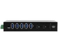 EX-12297HMS HUB metálico 7 Puertos USB 3.2 Gen 2x1 con 2 Puertos USB-C y 5 Puertos USB-A 3.2 Gen 1, para Montaje en Mesa, Pared o riel DIN, Fuente de alimentación 12V/5A incluida