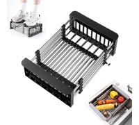 Extend Kitchen Sink Drain Basket, Retractable Drain Basket for Kitchen Sink, Stainless Steel Sink Strainer with Adjustable Boom, Multi Purpose Adjustable for Vegetables, Fruits, and Dishes (black,s)