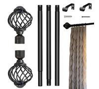 Extendable Curtains Poles | Adjustable 30-90 Inch Decorative Drapery Pole With Finials Telescoping Rod For Bedroom Living Room Bathroom Dorm Hotel Apartment