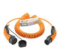 Lapp Mobility Cable de Carga EV Tipo 2 - Cable Espiral 11kW, 20A, Trifásico, Resistente al Polvo y al Agua IP55, Flexible, Compatible con Todos los Vehículos Eléctricos e Híbridos Europeos, 5m, Negro