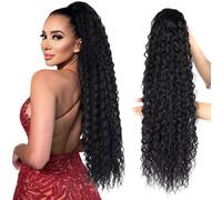 Extensin de cola de caballo de cordn largo y rizado Clip de ondas de maz de 24 pulgadas en extensiones de cola de caballo postizo sinttico para m