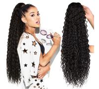 Extensin de cola de caballo de cordn largo y rizado Clip de ondas de maz de 24 pulgadas en extensiones de cola de caballo postizo sinttico para m