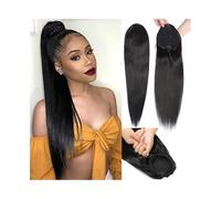 Extensión cola caballo Extensiones de cola caballo con cordón cabello humano, color natural, 20 a 71 cm largo, rectas, clip, extensiones Remy Uso diario(28inches)