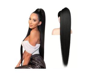 Extensión cola caballo Extensiones de cola caballo recta 25 a 66 cm largo, color natural, cabello humano brasileño, coleta con cordón ajustable Uso diario(20inches)
