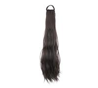 Extensión cola caballo Peluca de cola caballo sintética, rizada y esponjosa, muy elástica, con trenza lateral natural, una pieza Uso diario(Brownish Black)
