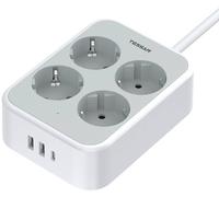 Extensión de alimentación cuádruple con 2 puertos USB-A y 1 puerto USB-C (blanco) - TESSAN