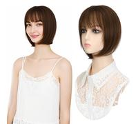 Extensión de cabello con flequillo en la frente con toppers, 25 cm, clip en postizo sintético liso, sin costuras, 6 x 9 cm, repuesto de peluca en capas (negro marrón)