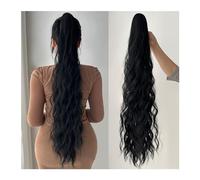 Extensión de cabello de cola de caballo Extensiones Suave Natural Multicolor 32" Extensión de cola de caballo con garra Cabello rizado Onda de agua Clip en cabello Postizo para mujer(Negro)
