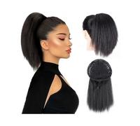 Extensión de cabello de cola de caballo Peluca de cola de caballo recta rizada 10 "Afro Puff Yaki Extensión de cola de caballo con cordón recto Pelo corto sintético Cola de caballo falsa for mujeres P