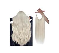 Extensión de cabello humano con línea de pescado, alambre de cabello natural, trama de cabello de alambre invisible de una pieza con 2 clips Easy Installation and Removal(Platinum Blonde,20 inch)