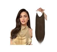 Extensión de cabello humano con línea de pescado, alambre de cabello natural, trama de cabello de alambre invisible de una pieza con 2 clips Wear and Go(Dark Brown,14 inch)