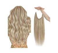 Extensión de cabello humano con línea de pescado, alambre de cabello natural, trama de cabello de alambre invisible de una pieza con 2 clips Easy Installation and Removal(Bleach Blonde,18 inch)