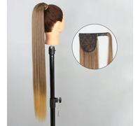 Extensión de cabello sintético con cola de caballo de 34 pulgadas, peluca falsa con clip, postizo rubio envolvente alrededor de coleta, cola de caballo larga y lisa, 4T27-34 pulgadas, 85cm