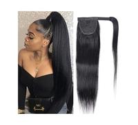 Extensión de Cola Caballo Extensión de cola de caballo con clip, 10-24 pulgadas, extensión de cola de caballo larga y recta, extensiones de cabello humano Remy de color natural for mujer negra Coleta