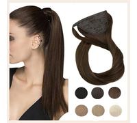 Extensión de Cola Caballo Extensiones de cola de caballo de cabello brasileño Remy, máquina de 100%, Clip de Color sólido en extensión de cola de caballo, cabello humano Coleta Postiza Pelo(Bruin,16in