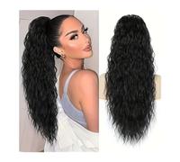 Extensión de Cola Caballo Postizos de cola de caballo con cordón, cola de caballo falsa sintética, extensión de cabello ondulado y rizado largo negro y Rubio for mujer Coleta Postiza Pelo(Natural Blac